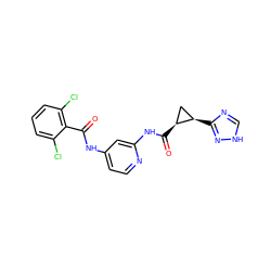 O=C(Nc1ccnc(NC(=O)[C@H]2C[C@H]2c2nc[nH]n2)c1)c1c(Cl)cccc1Cl ZINC000096929466