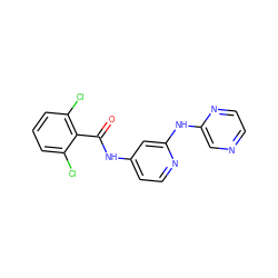 O=C(Nc1ccnc(Nc2cnccn2)c1)c1c(Cl)cccc1Cl ZINC000096282831