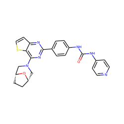 O=C(Nc1ccncc1)Nc1ccc(-c2nc(N3C[C@@H]4CC[C@H](C3)O4)c3sccc3n2)cc1 ZINC000045348745