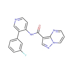 O=C(Nc1ccncc1-c1cccc(F)c1)c1cnn2cccnc12 ZINC000168920305