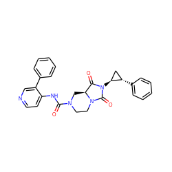 O=C(Nc1ccncc1-c1ccccc1)N1CCN2C(=O)N([C@H]3C[C@@H]3c3ccccc3)C(=O)[C@@H]2C1 ZINC000072178586