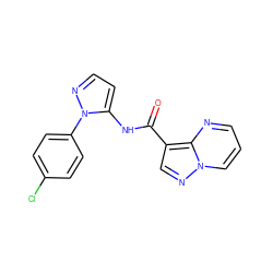 O=C(Nc1ccnn1-c1ccc(Cl)cc1)c1cnn2cccnc12 ZINC000169102146