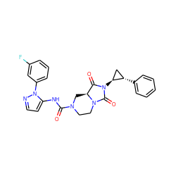 O=C(Nc1ccnn1-c1cccc(F)c1)N1CCN2C(=O)N([C@H]3C[C@@H]3c3ccccc3)C(=O)[C@@H]2C1 ZINC000072107421