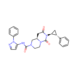 O=C(Nc1ccnn1-c1ccccc1)N1CCN2C(=O)N([C@H]3C[C@@H]3c3ccccc3)C(=O)C[C@@H]2C1 ZINC000072179025