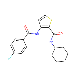 O=C(Nc1ccsc1C(=O)NC1CCCCC1)c1ccc(F)cc1 ZINC000005894446