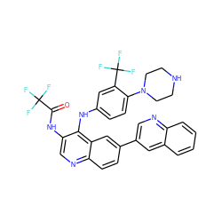 O=C(Nc1cnc2ccc(-c3cnc4ccccc4c3)cc2c1Nc1ccc(N2CCNCC2)c(C(F)(F)F)c1)C(F)(F)F ZINC000653725385