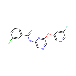 O=C(Nc1cncc(Oc2cncc(F)c2)n1)c1cccc(Cl)c1 ZINC000299823891