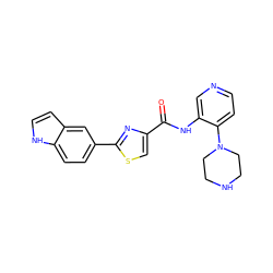 O=C(Nc1cnccc1N1CCNCC1)c1csc(-c2ccc3[nH]ccc3c2)n1 ZINC000096269601