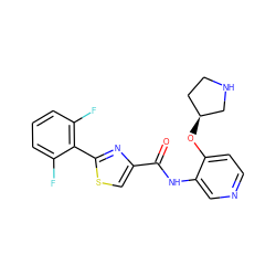 O=C(Nc1cnccc1O[C@H]1CCNC1)c1csc(-c2c(F)cccc2F)n1 ZINC000205515039