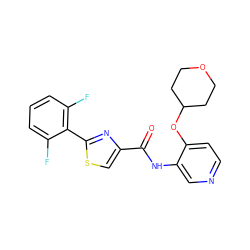 O=C(Nc1cnccc1OC1CCOCC1)c1csc(-c2c(F)cccc2F)n1 ZINC000205522770