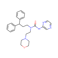 O=C(Nc1cnccn1)N(CCC(c1ccccc1)c1ccccc1)CCN1CCOCC1 ZINC000096258241