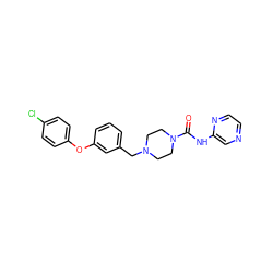 O=C(Nc1cnccn1)N1CCN(Cc2cccc(Oc3ccc(Cl)cc3)c2)CC1 ZINC000043202243