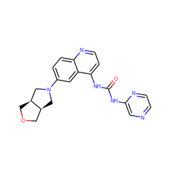 O=C(Nc1cnccn1)Nc1ccnc2ccc(N3C[C@H]4COC[C@H]4C3)cc12 ZINC000043208202