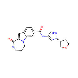 O=C(Nc1cnn([C@@H]2CCOC2)c1)c1ccc2cc3n(c2c1)CCCNC3=O ZINC000218271915