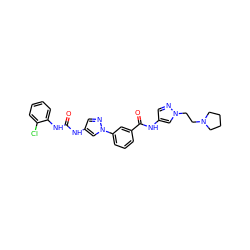 O=C(Nc1cnn(-c2cccc(C(=O)Nc3cnn(CCN4CCCC4)c3)c2)c1)Nc1ccccc1Cl ZINC000299828055