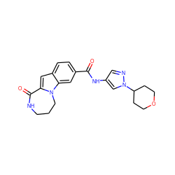 O=C(Nc1cnn(C2CCOCC2)c1)c1ccc2cc3n(c2c1)CCCNC3=O ZINC000147842502