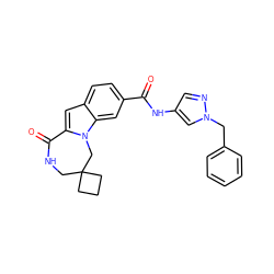 O=C(Nc1cnn(Cc2ccccc2)c1)c1ccc2cc3n(c2c1)CC1(CCC1)CNC3=O ZINC000218279110