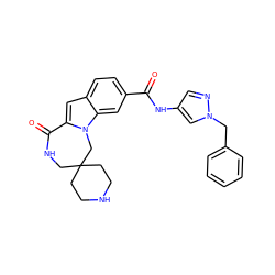 O=C(Nc1cnn(Cc2ccccc2)c1)c1ccc2cc3n(c2c1)CC1(CCNCC1)CNC3=O ZINC000218272148