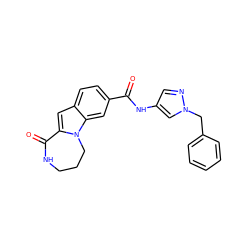 O=C(Nc1cnn(Cc2ccccc2)c1)c1ccc2cc3n(c2c1)CCCNC3=O ZINC000117693794