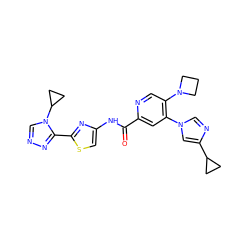 O=C(Nc1csc(-c2nncn2C2CC2)n1)c1cc(-n2cnc(C3CC3)c2)c(N2CCC2)cn1 ZINC000219014545