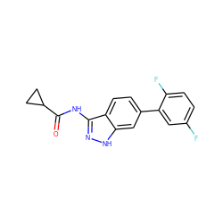 O=C(Nc1n[nH]c2cc(-c3cc(F)ccc3F)ccc12)C1CC1 ZINC000013538604