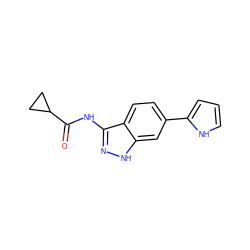 O=C(Nc1n[nH]c2cc(-c3ccc[nH]3)ccc12)C1CC1 ZINC000013538617