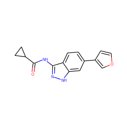 O=C(Nc1n[nH]c2cc(-c3ccoc3)ccc12)C1CC1 ZINC000013538619