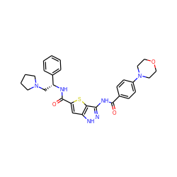 O=C(Nc1n[nH]c2cc(C(=O)N[C@H](CN3CCCC3)c3ccccc3)sc12)c1ccc(N2CCOCC2)cc1 ZINC000043132736