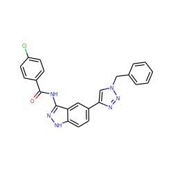 O=C(Nc1n[nH]c2ccc(-c3cn(Cc4ccccc4)nn3)cc12)c1ccc(Cl)cc1 ZINC000063539994