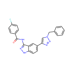 O=C(Nc1n[nH]c2ccc(-c3cn(Cc4ccccc4)nn3)cc12)c1ccc(F)cc1 ZINC000063539982