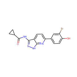 O=C(Nc1n[nH]c2nc(-c3ccc(O)c(Br)c3)ccc12)C1CC1 ZINC000003817136