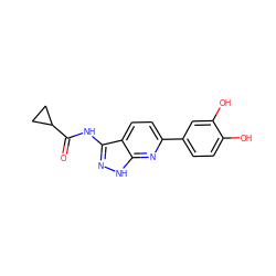 O=C(Nc1n[nH]c2nc(-c3ccc(O)c(O)c3)ccc12)C1CC1 ZINC000013538534