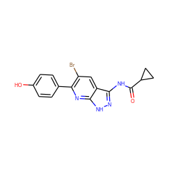 O=C(Nc1n[nH]c2nc(-c3ccc(O)cc3)c(Br)cc12)C1CC1 ZINC000013538543