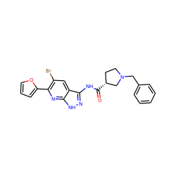 O=C(Nc1n[nH]c2nc(-c3ccco3)c(Br)cc12)[C@@H]1CCN(Cc2ccccc2)C1 ZINC000013538650