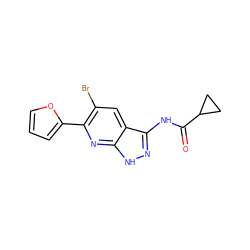 O=C(Nc1n[nH]c2nc(-c3ccco3)c(Br)cc12)C1CC1 ZINC000013538637