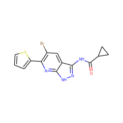 O=C(Nc1n[nH]c2nc(-c3cccs3)c(Br)cc12)C1CC1 ZINC000013538628