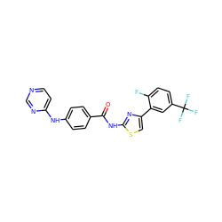 O=C(Nc1nc(-c2cc(C(F)(F)F)ccc2F)cs1)c1ccc(Nc2ccncn2)cc1 ZINC000028952634