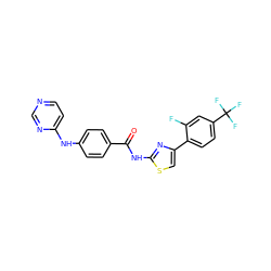 O=C(Nc1nc(-c2ccc(C(F)(F)F)cc2F)cs1)c1ccc(Nc2ccncn2)cc1 ZINC000028952617