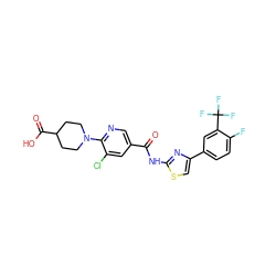 O=C(Nc1nc(-c2ccc(F)c(C(F)(F)F)c2)cs1)c1cnc(N2CCC(C(=O)O)CC2)c(Cl)c1 ZINC000053226664