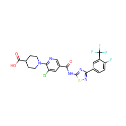 O=C(Nc1nc(-c2ccc(F)c(C(F)(F)F)c2)ns1)c1cnc(N2CCC(C(=O)O)CC2)c(Cl)c1 ZINC000053293664