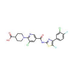 O=C(Nc1nc(-c2ccc(F)c(Cl)c2)c(F)s1)c1cnc(N2CCC(C(=O)O)CC2)c(Cl)c1 ZINC000053297407