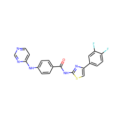 O=C(Nc1nc(-c2ccc(F)c(F)c2)cs1)c1ccc(Nc2ccncn2)cc1 ZINC000028952654