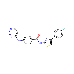 O=C(Nc1nc(-c2ccc(F)cc2)cs1)c1ccc(Nc2ccncn2)cc1 ZINC000028952525