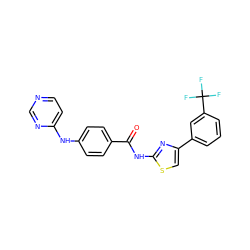 O=C(Nc1nc(-c2cccc(C(F)(F)F)c2)cs1)c1ccc(Nc2ccncn2)cc1 ZINC000028952522