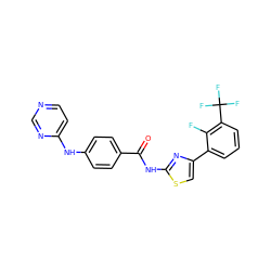 O=C(Nc1nc(-c2cccc(C(F)(F)F)c2F)cs1)c1ccc(Nc2ccncn2)cc1 ZINC000028952565