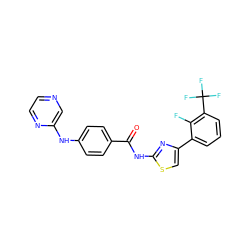 O=C(Nc1nc(-c2cccc(C(F)(F)F)c2F)cs1)c1ccc(Nc2cnccn2)cc1 ZINC000028952790