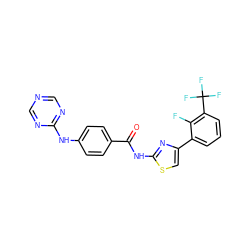 O=C(Nc1nc(-c2cccc(C(F)(F)F)c2F)cs1)c1ccc(Nc2ncncn2)cc1 ZINC000028952813