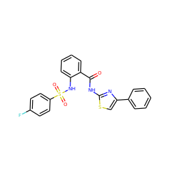 O=C(Nc1nc(-c2ccccc2)cs1)c1ccccc1NS(=O)(=O)c1ccc(F)cc1 ZINC000006147249