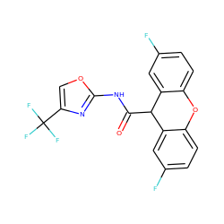 O=C(Nc1nc(C(F)(F)F)co1)C1c2cc(F)ccc2Oc2ccc(F)cc21 ZINC000040957119