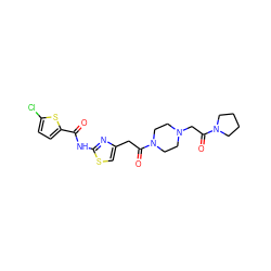 O=C(Nc1nc(CC(=O)N2CCN(CC(=O)N3CCCC3)CC2)cs1)c1ccc(Cl)s1 ZINC000043013820